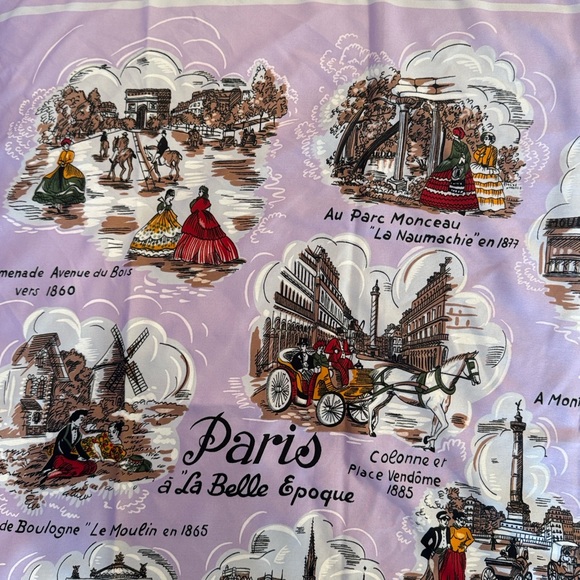 Vintage Cre’ation J. Franco Paris Scenic Souvenir Scarf Belle E’poque Print 31” - Picture 6 of 15